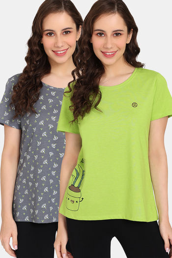 Buy Rosaline Mystic Town Knit Cotton Top (Pack of 2) - Grey Green